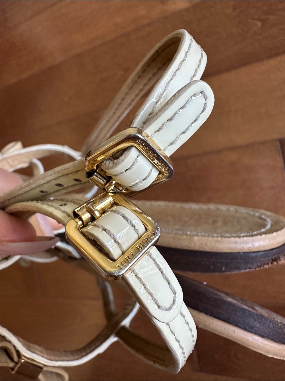 Tory Burch Cream Bow Strap Sandals with Gold Hardware